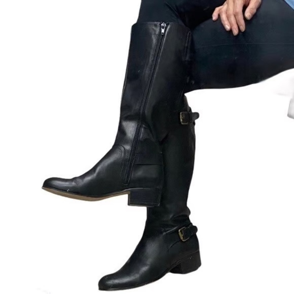 Corso Como Francine Black Leather Buckle Tall Riding Boots